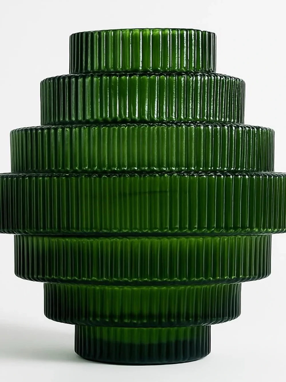 Green Ribbed Glass Decorative Vase